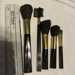 Cosmetic Makeup Brush Set of 5 Long Assorted Size Black Handles W/gold New
